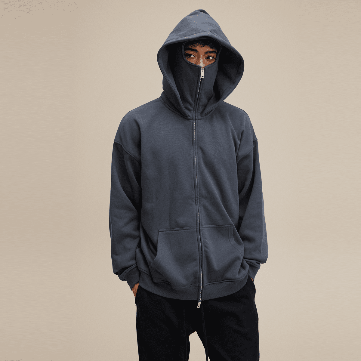 Flyboi Windproof Sports Zip-up Hoodie with Built-in Face Mask