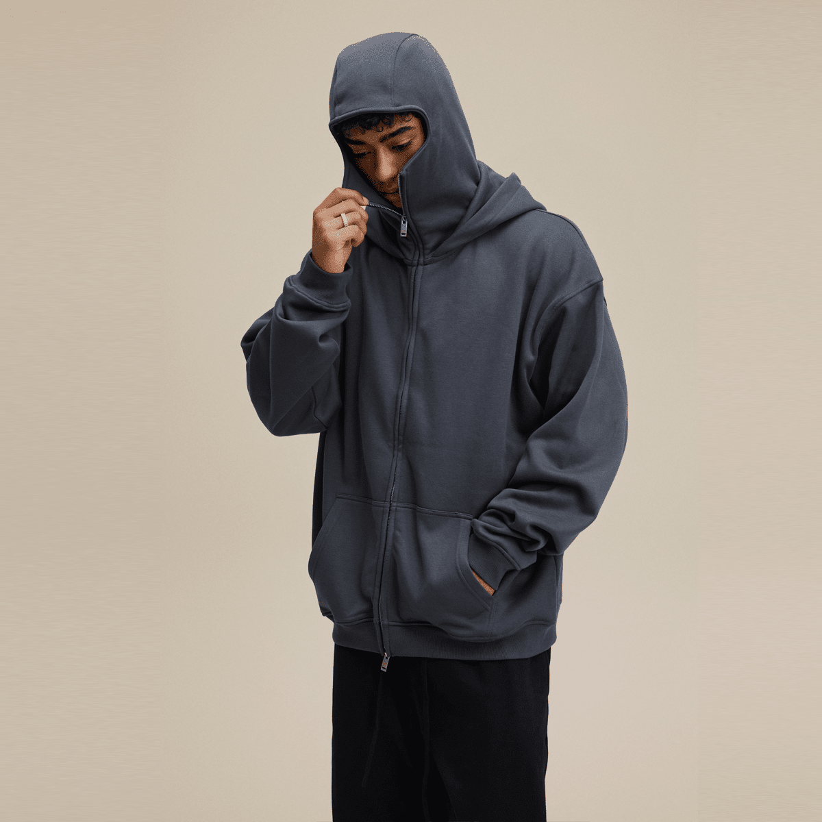 Flyboi Windproof Sports Zip-up Hoodie with Built-in Face Mask